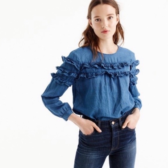 J. Crew Tops - J. Crew Chambray Tiered Ruffle Blouse